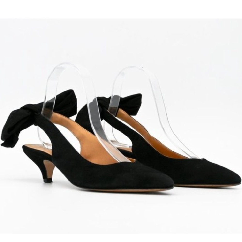GANNI Sabine Francesca Bow Slingback Pumps Black Suede Portugal, EU 37, US 6.5–7